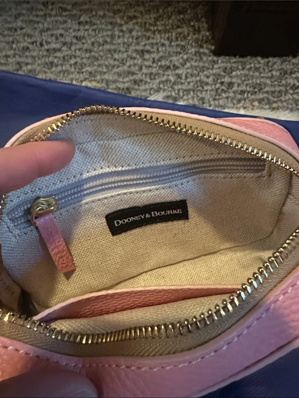 Dooney & Bourke Pink Pebbled Leather Mini Crossbody with Tan Strap, NWOT